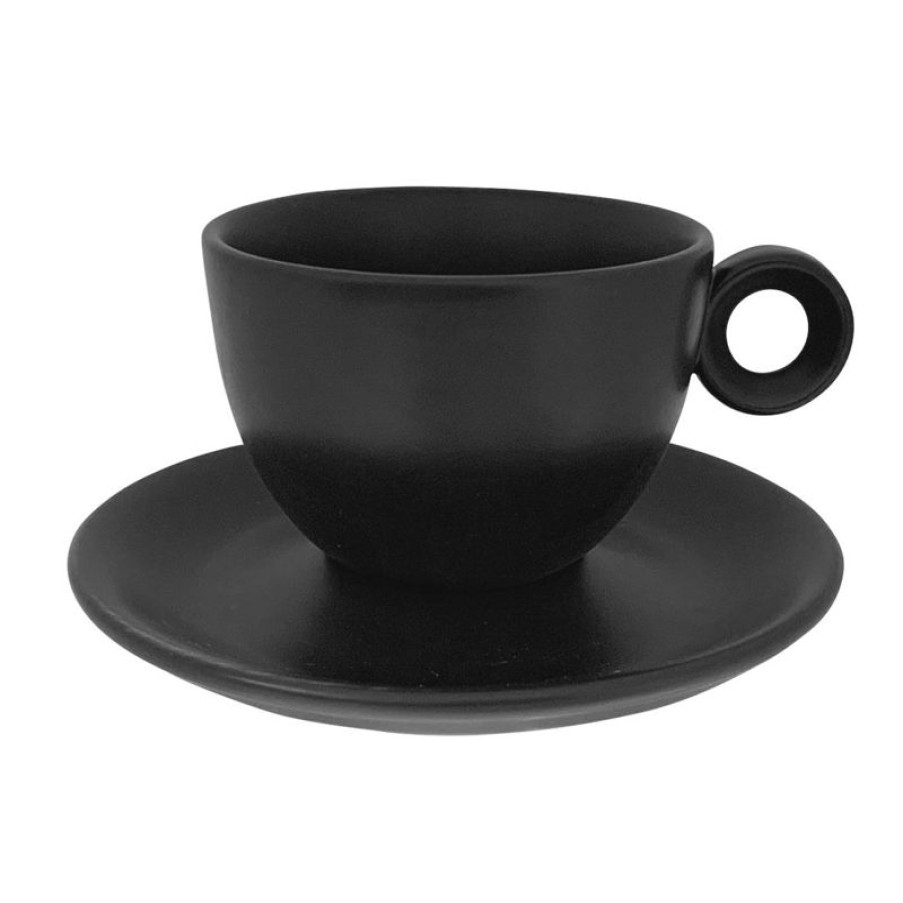 Cappuccino Kopjes Mokken Fabriek | Bola Cappuccino Kop Mat Zwart 20 Cl. Set