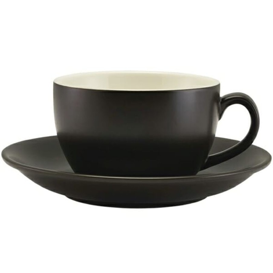 Cappuccino Kopjes Mokken Fabriek | Gw Cappuccino Kop Mat Zwart 25 Cl. Kop En Schotel