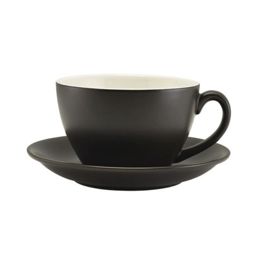 Cappuccino Kopjes Mokken Fabriek | Latte Kop Mat Zwart 34 Cl. Kop En Schotel