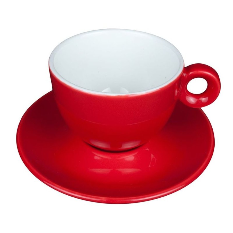 Cappuccino Kopjes Mokken Fabriek | Bola Cappuccino Rood-Roomwit 20 Cl. Set