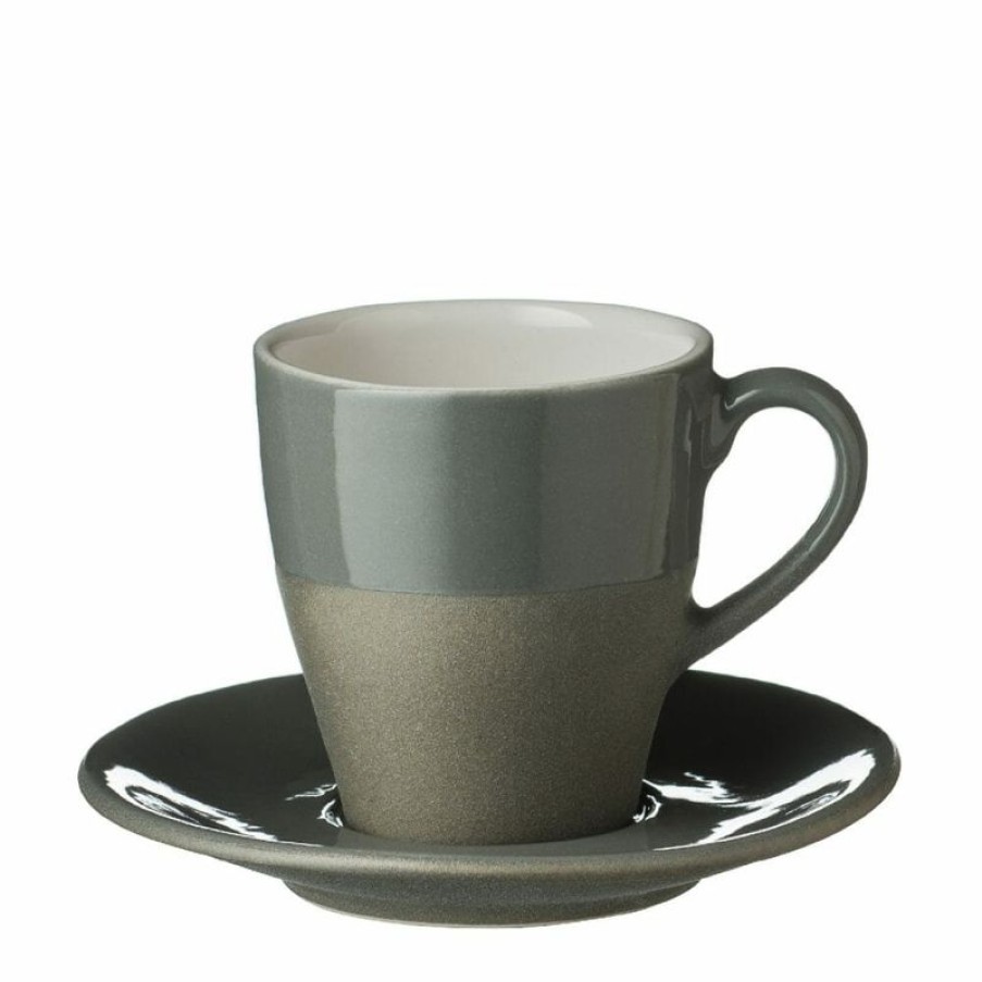 Espresso Kopjes Mokken Fabriek | Batik Espresso Gray Sand Kop & Schotel 8 Cl.