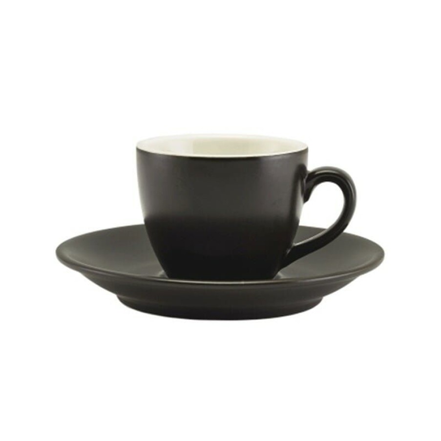 Espresso Kopjes Mokken Fabriek | Gw Espresso Kop Mat Zwart 9 Cl. Kop En Schotel