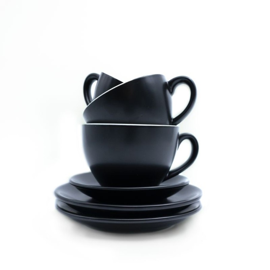 Koffiekopjes Mokken Fabriek | Nero Lungo Kop En Schotel Mat Zwart 15 Cl