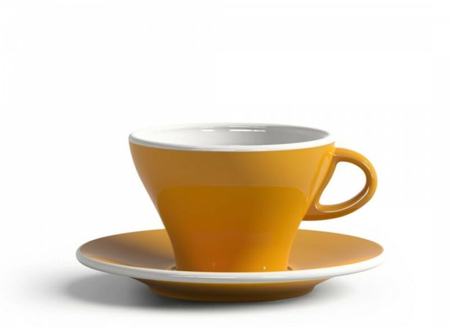 Cappuccino Kopjes Mokken Fabriek | Gardenia Cappuccino Kop En Schotel Donker Geel 26,5 Cl.