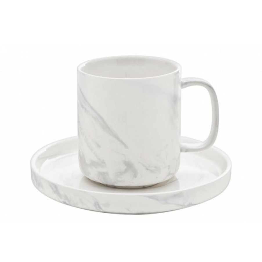 Koffiekopjes Mokken Fabriek | Marble Grey Kop En Schotel 19 Cl