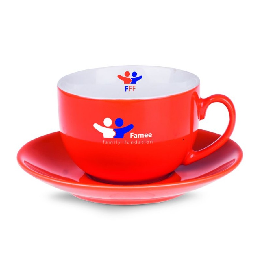 Cappuccino Kopjes Mokken Fabriek | Senora Cappuccino 22 Cl. Oranje Set Spoed