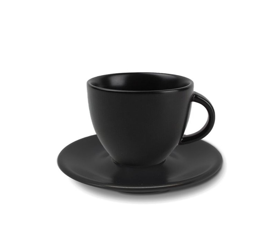 Koffiekopjes Mokken Fabriek | Kop En Schotel Rondo Mat Zwart 15 Cl.